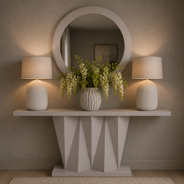 GREY ASH CARVED CONSOLE TABLE 130x34x80cm